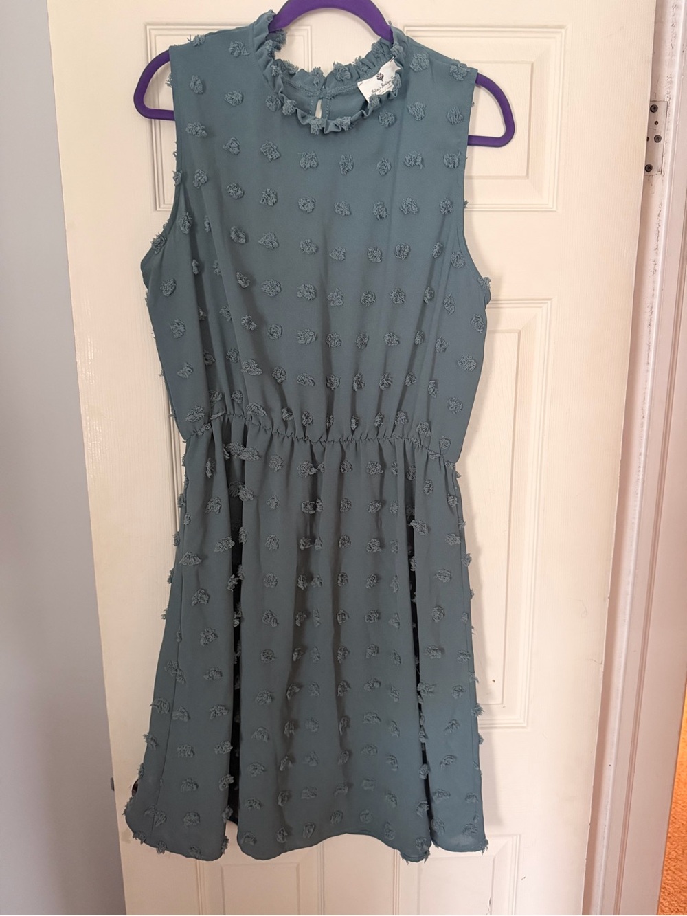 Ruffled Neck Sleeveless Mini Dress in Sage Green